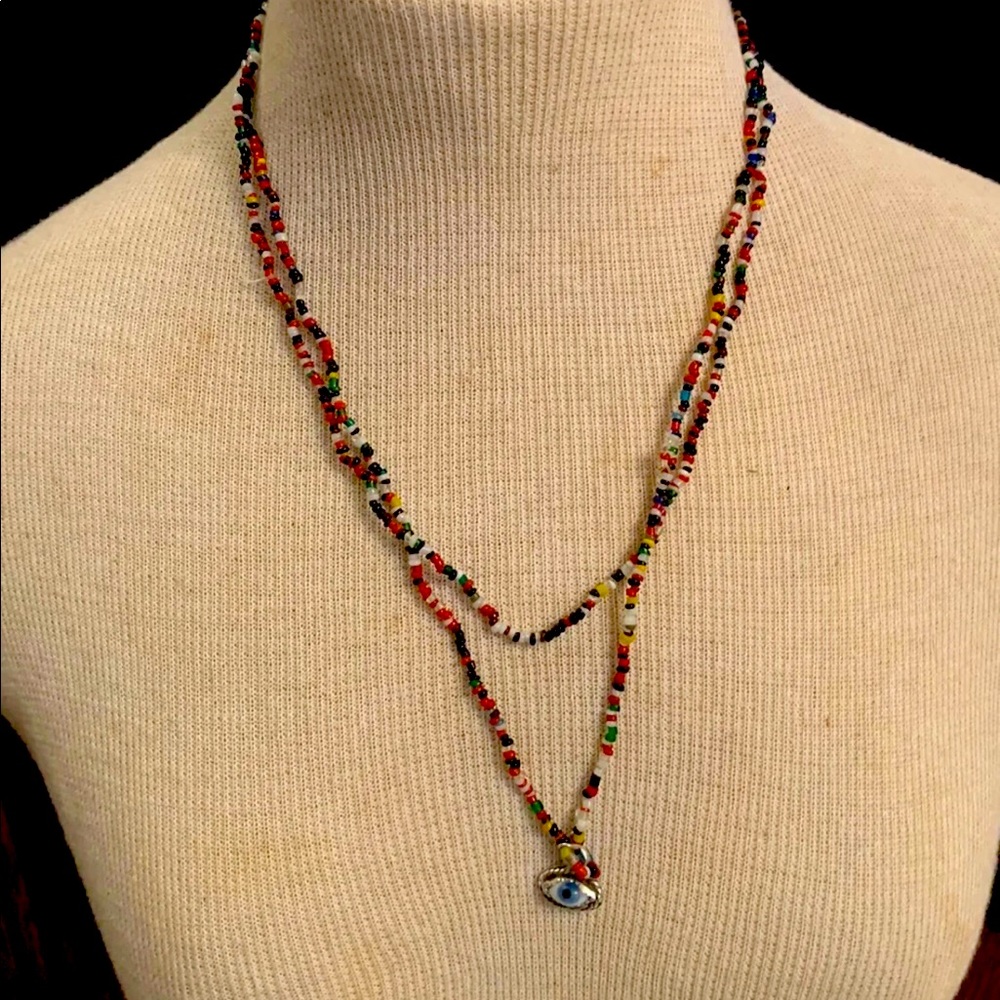 SEED BEAD WITH EVIL EYE VINTAGE NECKLACE